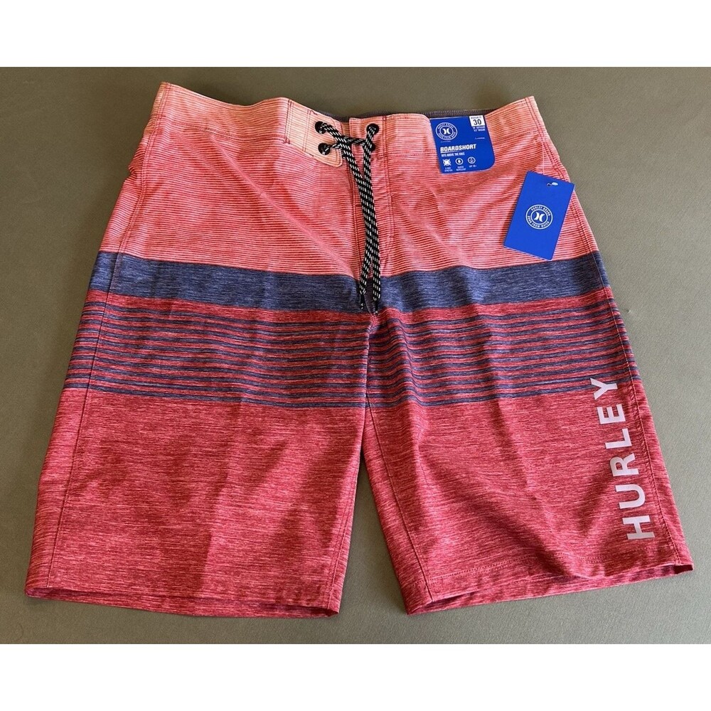 Hurley Aloha Red Ombre Stripe Boardshorts Size 30 4-Way Stretch NWT Surf Swim